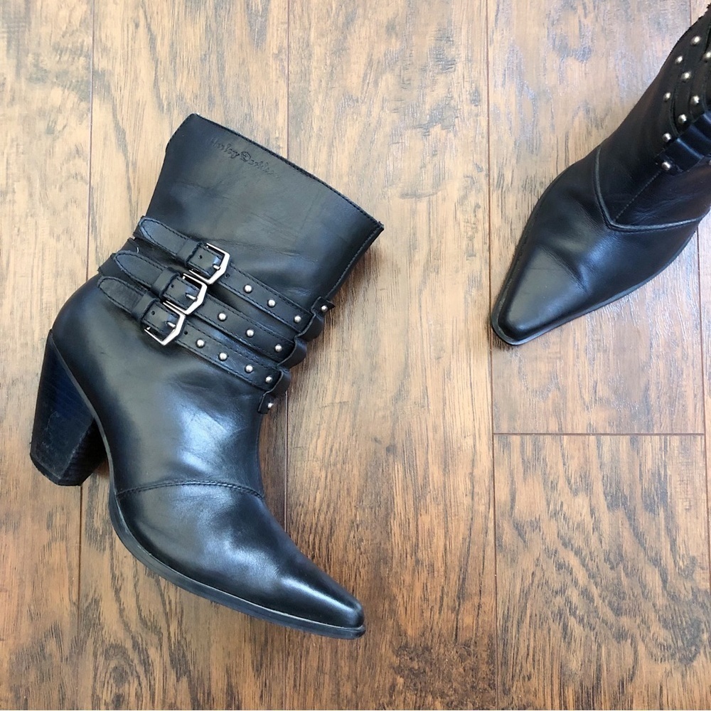 Harley-Davidson • Bette 3 strap boots heel ankle buckle pointed toe western moto
